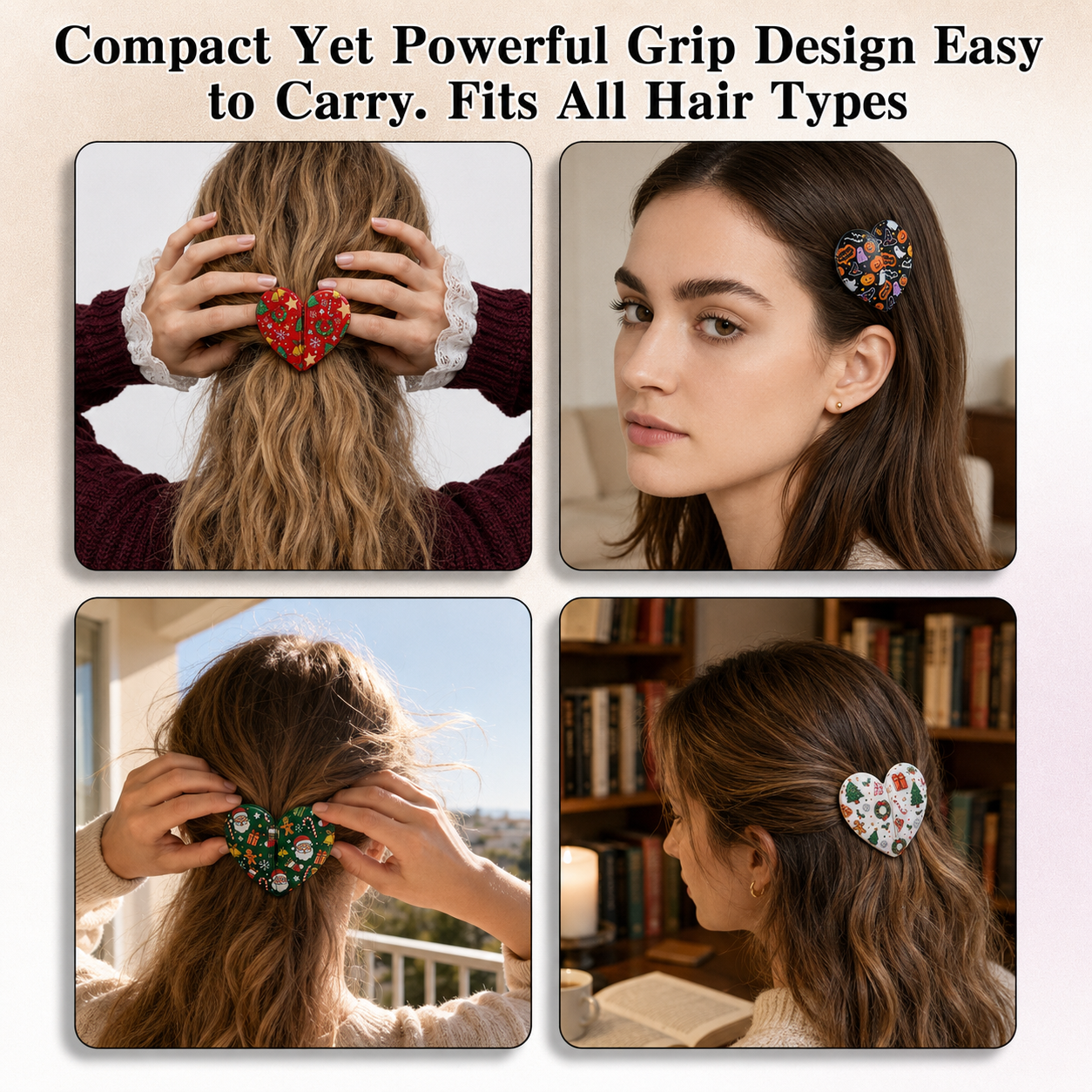 Holiday Magnetic Split Hair Clip - Festive Square Cutout Christmas & Halloween Non-Slip Hair Claw