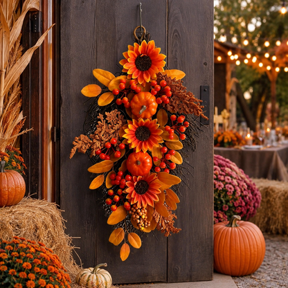 🍂 Harvest Teardrop Swag 🎃 Faux Autumn Front Door & Thanksgiving Decor 🌾