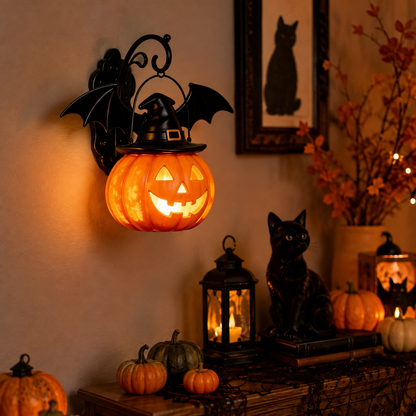 🎃Halloween Early Bird Special Sale 50% OFF🎃 Bat Hat Pumpkin Wall Lamp 🦇