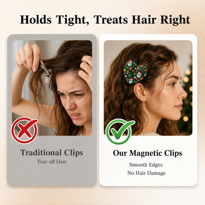 Holiday Magnetic Split Hair Clip - Festive Square Cutout Christmas & Halloween Non-Slip Hair Claw