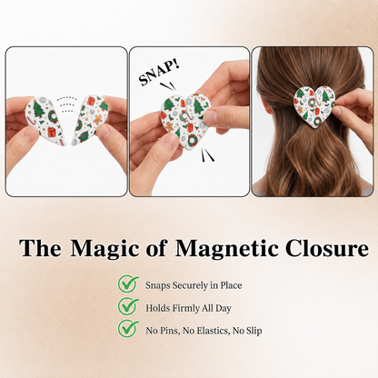 Holiday Magnetic Split Hair Clip - Festive Square Cutout Christmas & Halloween Non-Slip Hair Claw