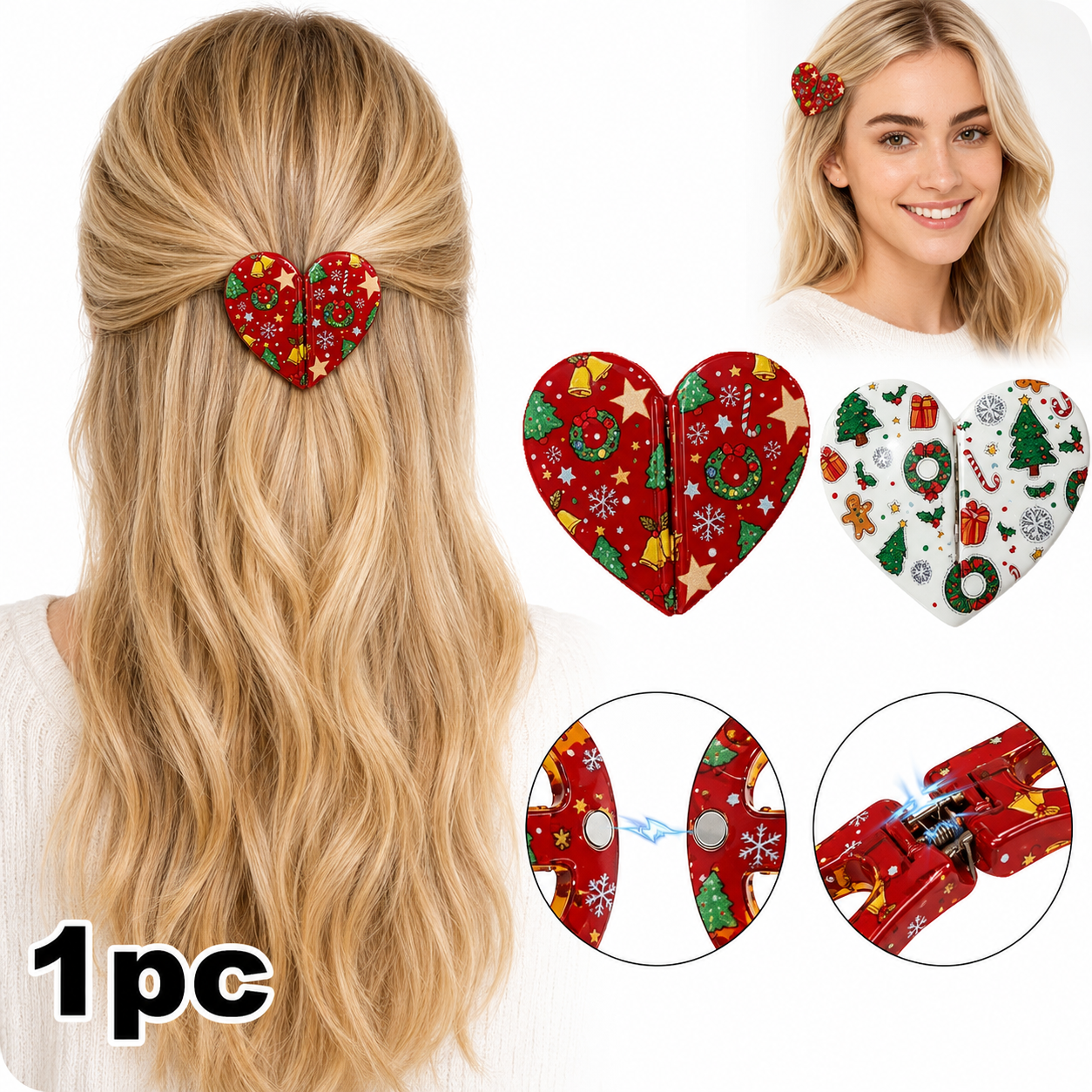 Holiday Magnetic Split Hair Clip - Festive Square Cutout Christmas & Halloween Non-Slip Hair Claw