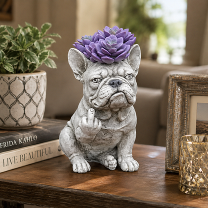 Funny French Bulldog Planter – Sassy Dog Statue Flower Pot For Home & Desk Decor