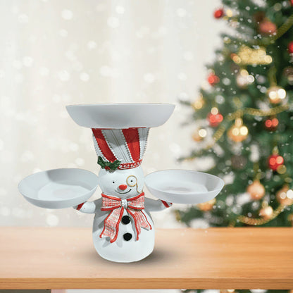 🎄 Christmas Resin Snowman Snack Rack Holder – 2-Tiered Dessert & Candy Bowl Stand for Party Table 🍰✨
