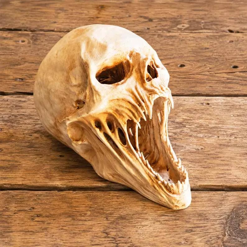 💀Limited Time 50% OFF💀 Gothic Demon Alien Skull Sculpture, Creepy Horror Resin Skull Statue Halloween Mantel Table Indoor Decor Ornamen