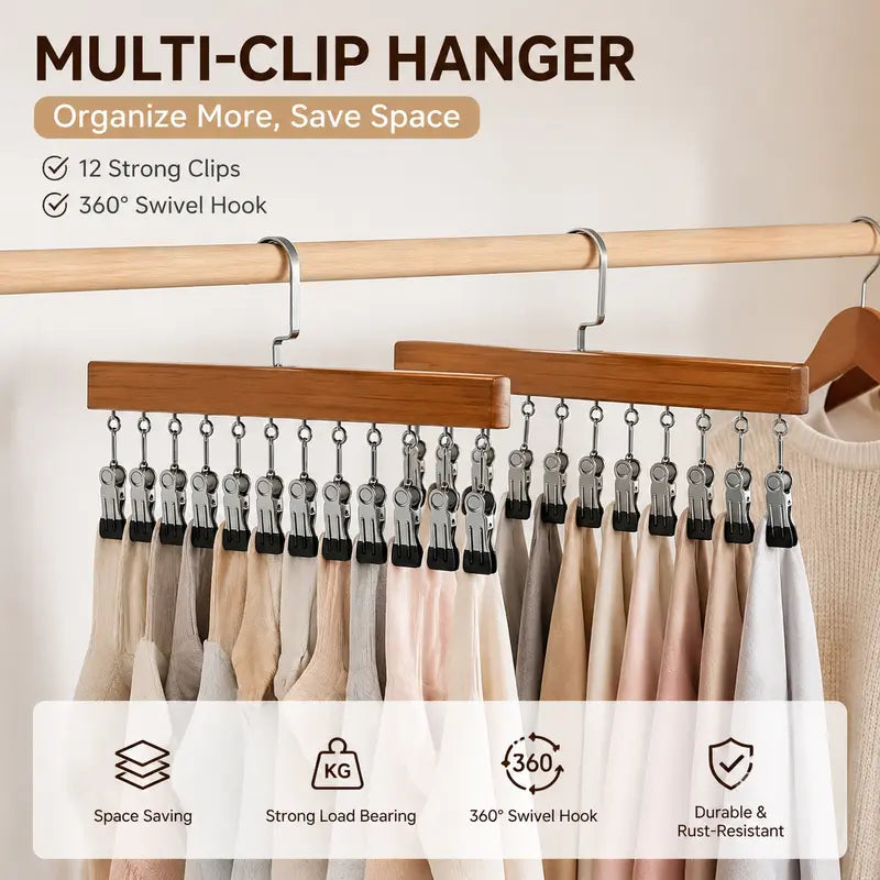 2 Pack Closet Organizer with 12 Clips, Space Saving Hangers for Clothes
