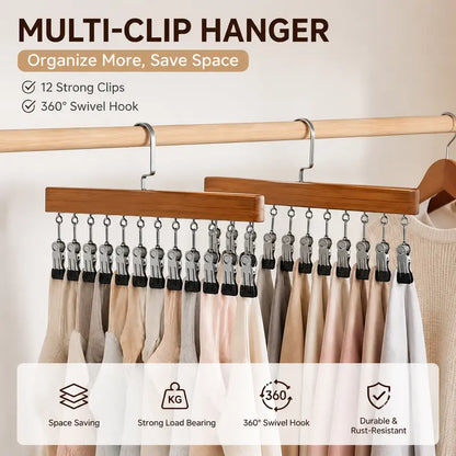 2 Pack Closet Organizer with 12 Clips, Space Saving Hangers for Clothes