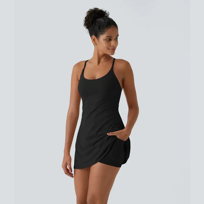 👗 Summer Must-Have! Plush Backless Active Dress (Easy Peezy Edition) | Buttery Soft 2-in-1 Workout Dress with Built-in Shorts & Pockets ✨