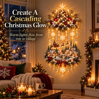 🎄 Illuminated Christmas Tree & Village Wall Hanging | Cascading Warm Lights for Living Rooms, Entryways & Staircases ✨