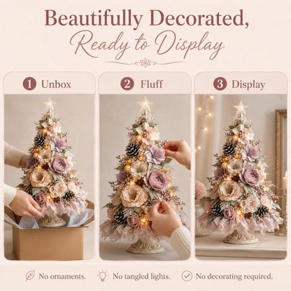Blush Bloom Pre-Lit Floral Christmas Tree – Cord-Free Tabletop Décor