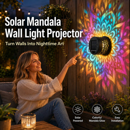 🎇Solar Mandala Wall Light Outdoor Garden Fence Projector Lamp Patio Ambient Decor