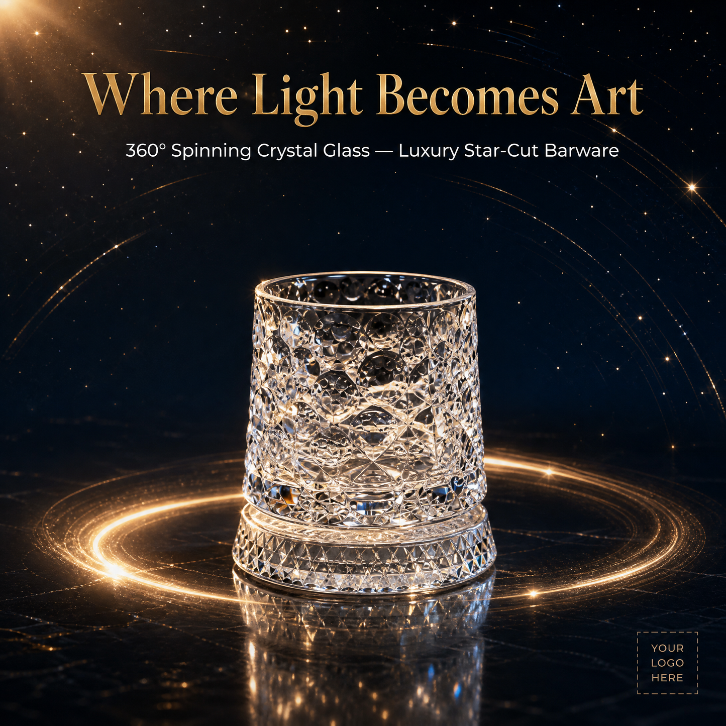 ✨ 360° Spinning Crystal Glass – Luxury Star-Cut Barware