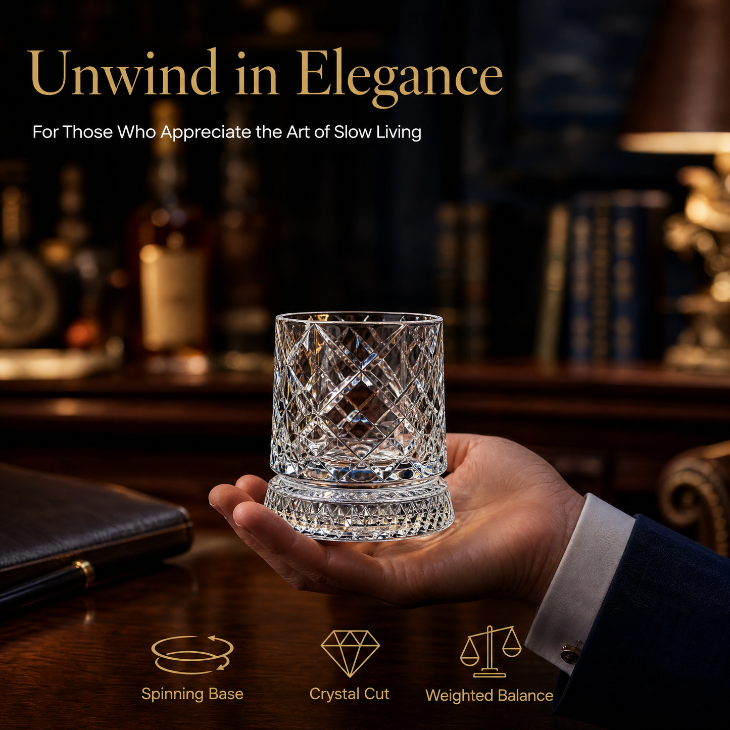 ✨ 360° Spinning Crystal Glass – Luxury Star-Cut Barware