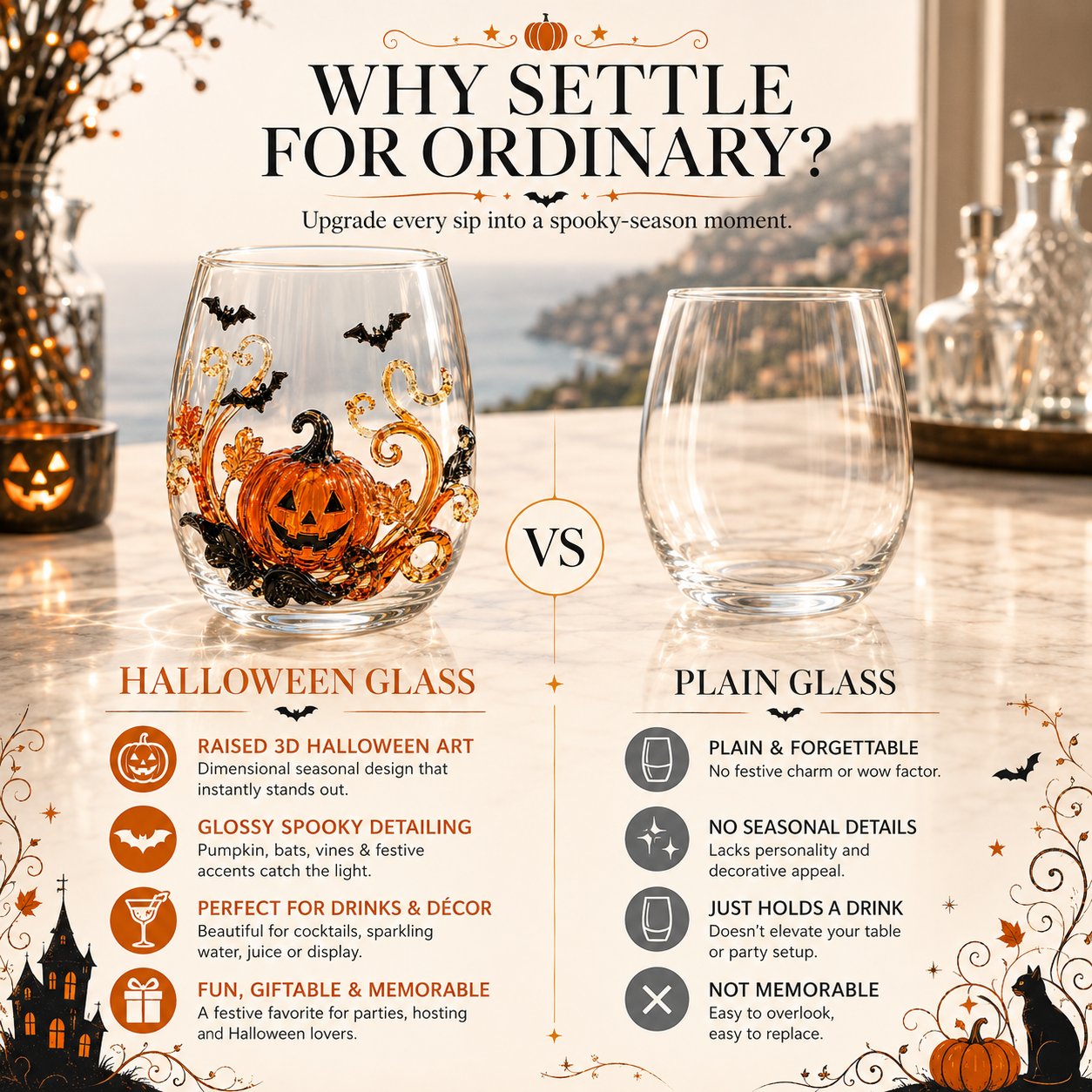 🎃 3D Halloween Artisan Glassware Collection | For Magical Halloween Sips, Eye-Catching 3D Details, Luminous Festive Party Moments & Cozy Fall Home Bar Glow ✨