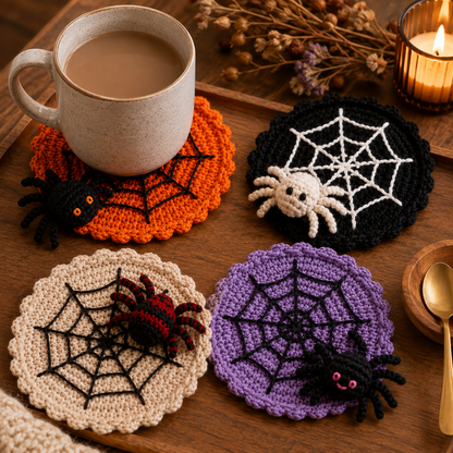 🕷️ Handmade Crochet Spider Web Coaster — Spooky Gothic Halloween Home & Coffee Table Decor ☕