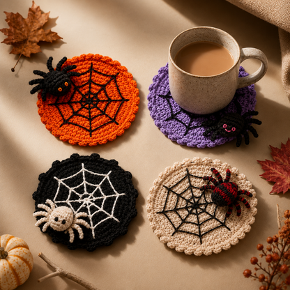 🕷️ Handmade Crochet Spider Web Coaster — Spooky Gothic Halloween Home & Coffee Table Decor ☕