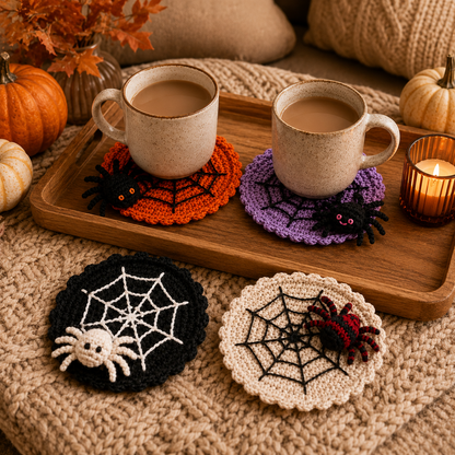 🕷️ Handmade Crochet Spider Web Coaster — Spooky Gothic Halloween Home & Coffee Table Decor ☕