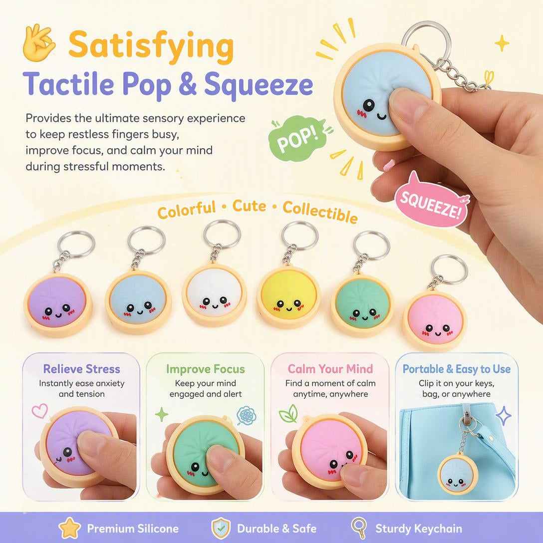 🥟Cute dumpling-shaped push-button stress-relieving keychain