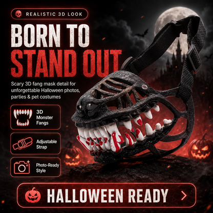 🎃 Realistic 3D Monster Fang Dog Mask – Scary Halloween Pet Costume for Photos, Parties & Night Walks 🐺