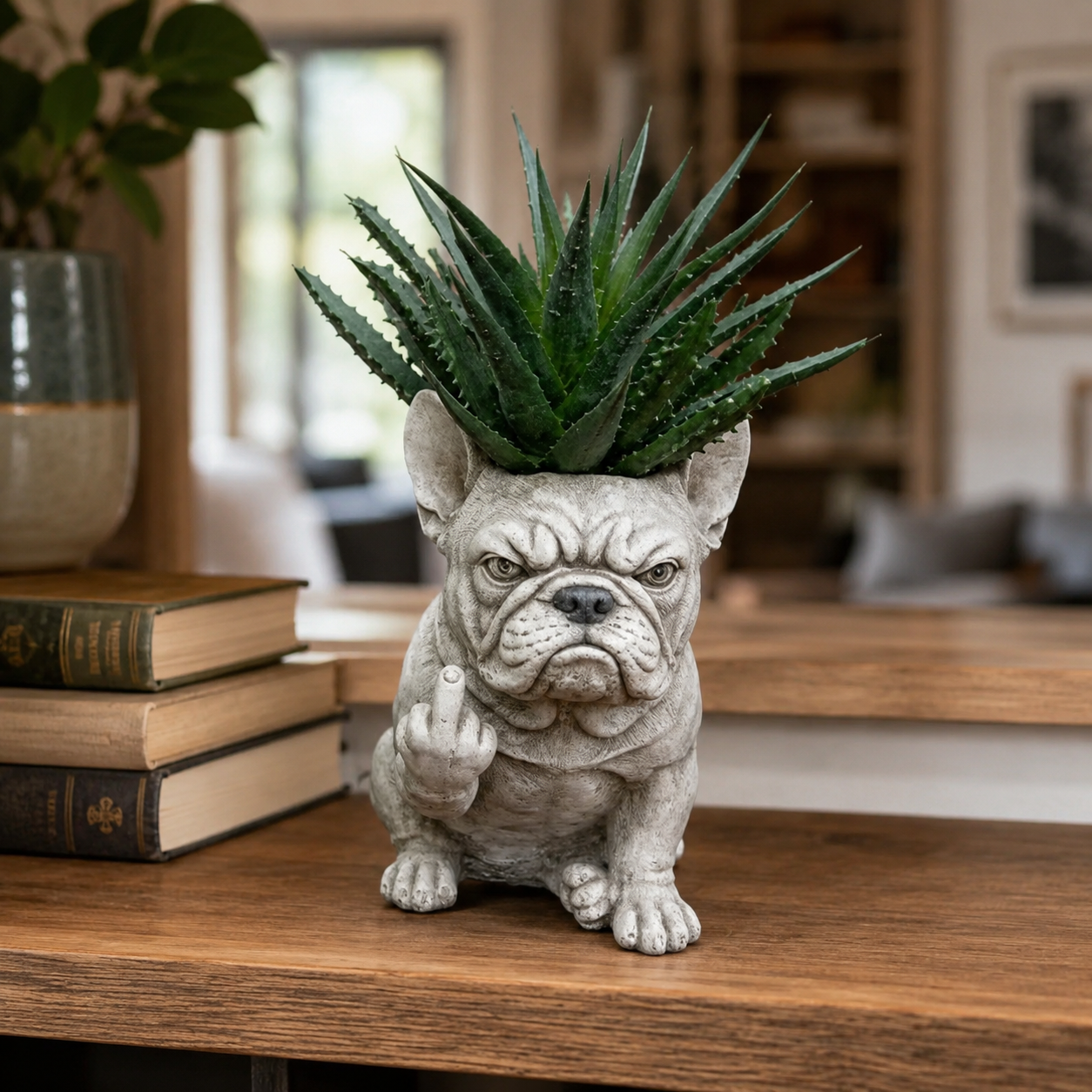 Funny French Bulldog Planter – Sassy Dog Statue Flower Pot For Home & Desk Decor