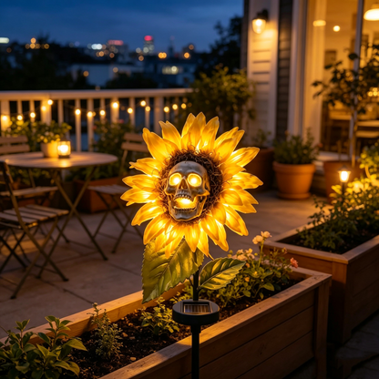 💀Solar Sunflower Skull Stake Lights - Waterproof LED Halloween Pathway Decor