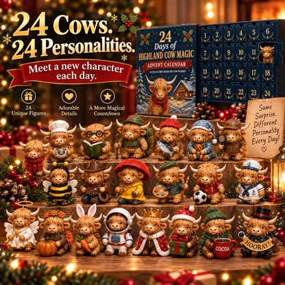 🐮 24 Days of Highland Cow Surprises Advent Calendar – Festive Miniature Herd Set 🎄