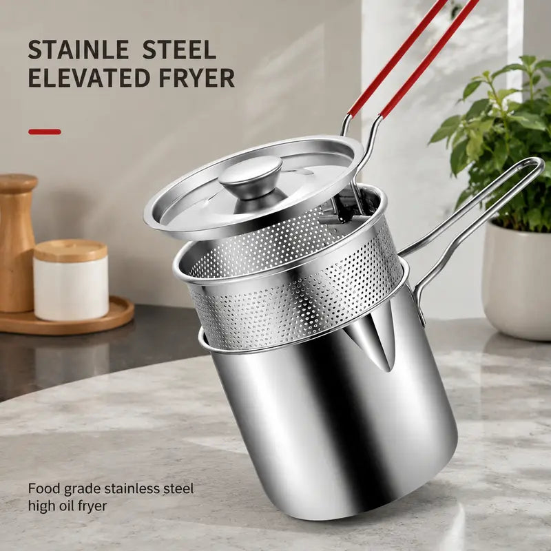 2026🍟 Personal Mini Deep Fryer Set – Stainless Steel Pot with Lift-Out Draining Basket & Food Tongs