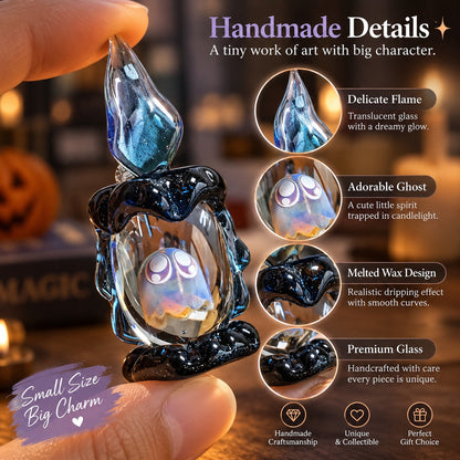 🎃 Ghost Candle Glass Figurine – Handmade Halloween Shelf Décor