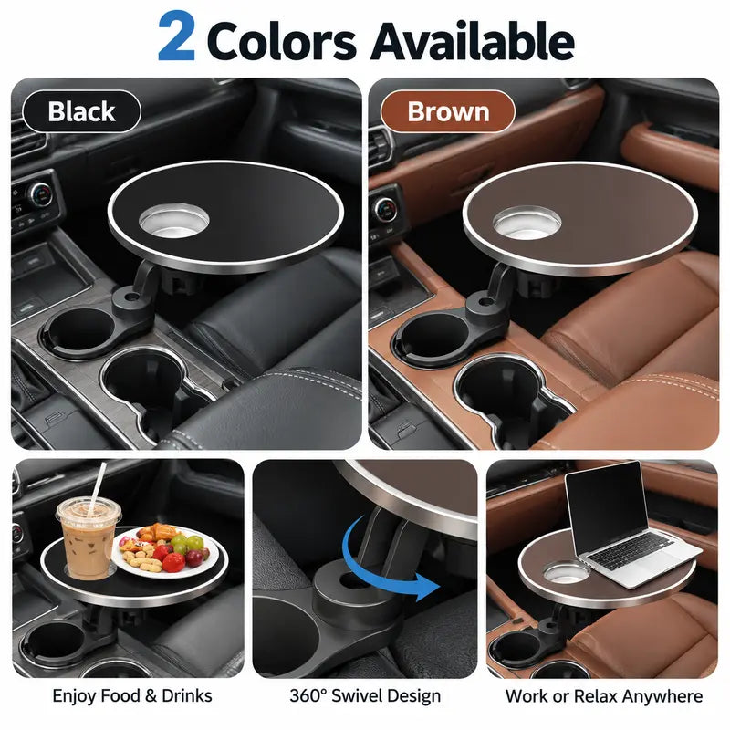 🚗 360° Swivel Car Cup Holder Tray – Adjustable Food & Drink Table