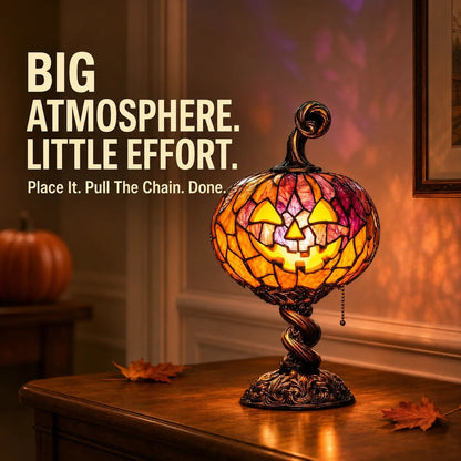 🔥HOT SALE🎃 🎉Halloween Stained Glass Style Pumpkin Table Lamp