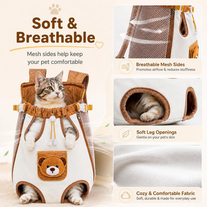 🎉Cute Bear Design Front Pet Carrier Backpack, Breathable Adjustable Hands-Free Travel Chest Bag for pets