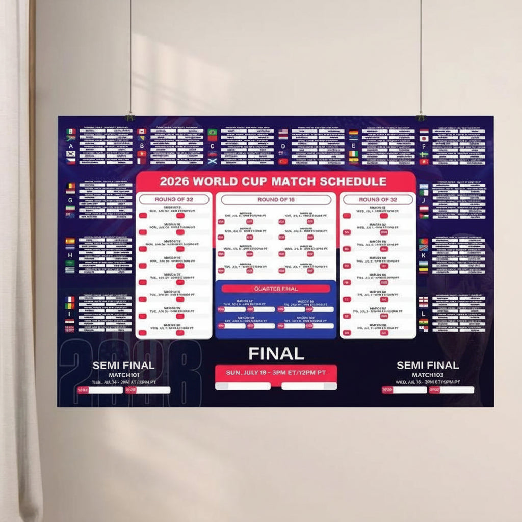 ⚽🏆Graphic World Soccer 2026 Schedule Wall Chart, Soccer Fixtures Chart, Soccer Cup 2026 Result Chart （3 Jumbo Posters ）
