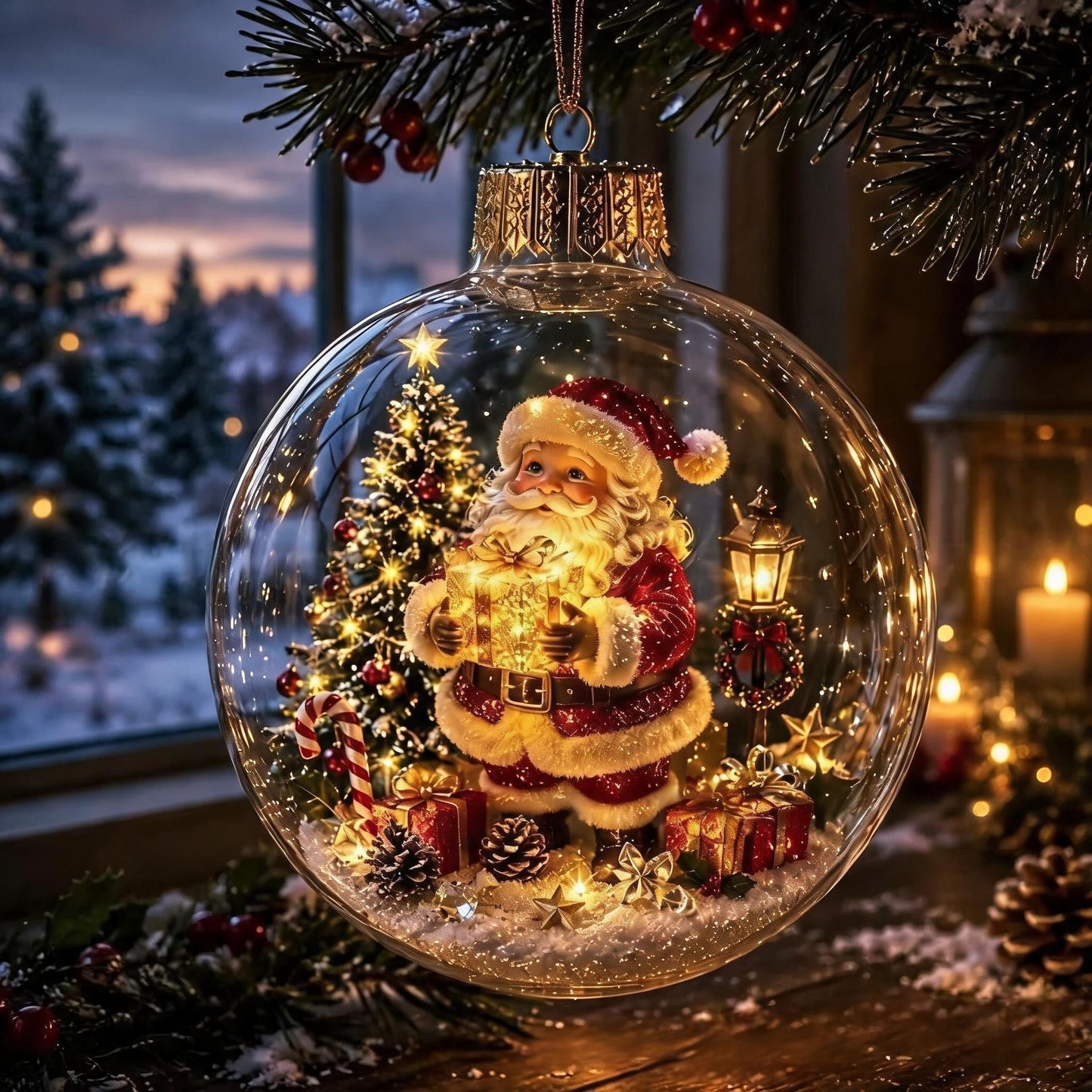 🔥HOT SALE🔥🎄Glowing Christmas Diorama Ornament with Soft Warm Light - Crystal-Clear Acrylic 3D Miniature Bauble with Hanging Cord - 8 Unique Festive Scenes (Santa, Nutcracker, Gingerbread House) for Tree & Mantel Decor Gift