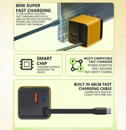 💡3 in 1 Charger Retractable 80W MAX Fast