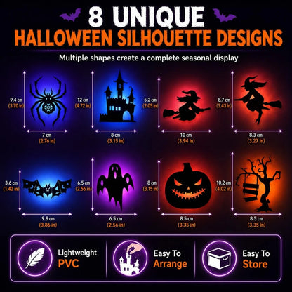 GlowInTheDark Halloween Silhouette Wall Lights | 3D Backlit Spooky Room & Window Decor (Set of 8)