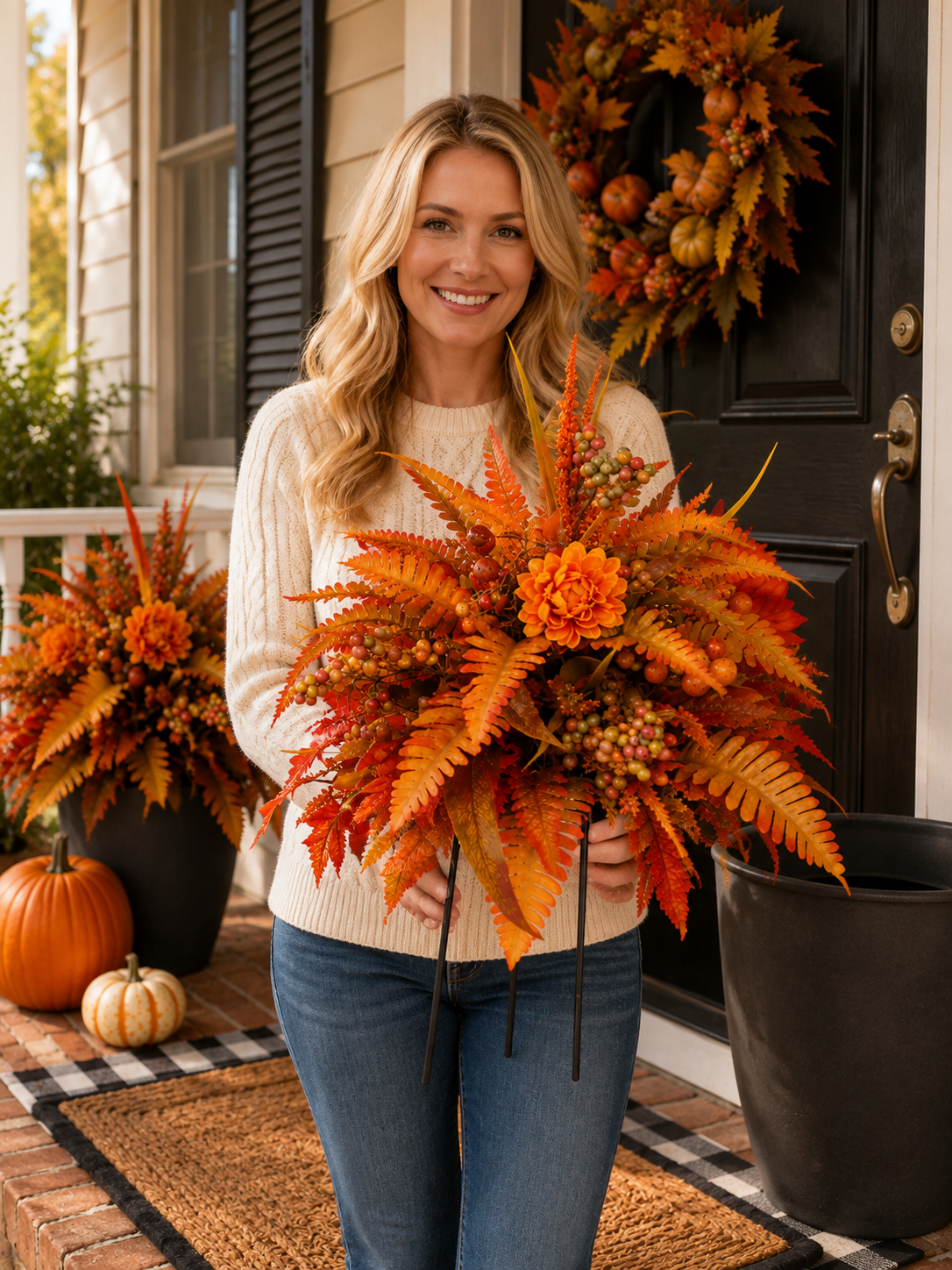 Ready to display autumn floral arrangement