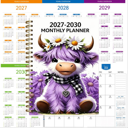 🐮 2026-2030 Calendar 📅  - From January 2026 to December 2030, 5-year calendar, cartoon Highland cow themed cover design, annual calendar planning, month labels, 60-month calendar