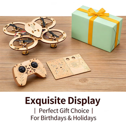 💥🏆Top Gift 2026 🎁 DIY Wooden Drone Assembly Kit, 2.4GHz RC Quadcopter with 360° Flip, Emergency Stop & Beginner Friendly Controls, STEM Building Toy for Teens & Adults