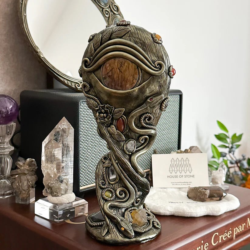 🔮 Handmade Black Obsidian Scrying Mirror – Crystal Chakra Altar Tool