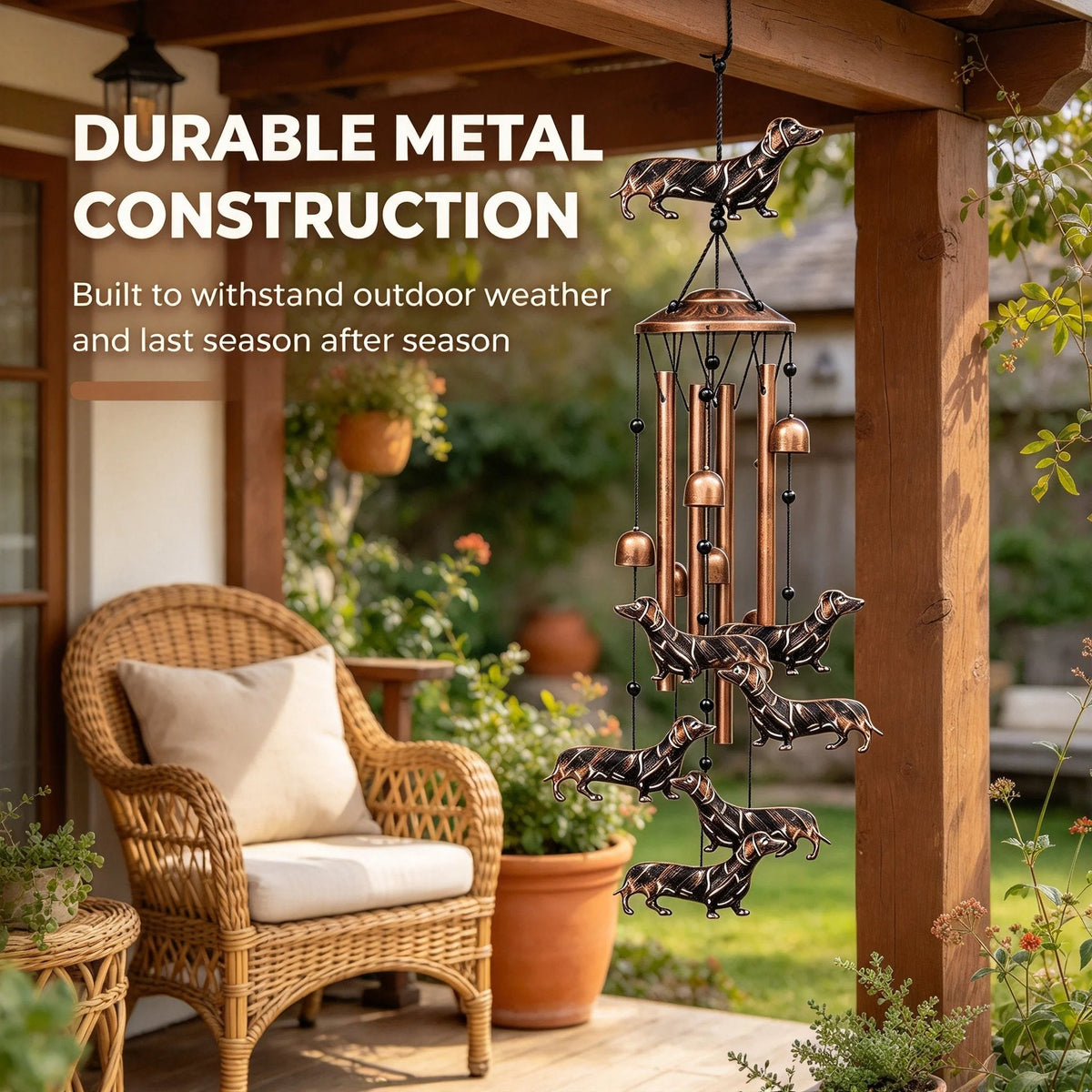 🐶 Dachshund Metal Wind Chime, Outdoor Garden Decor