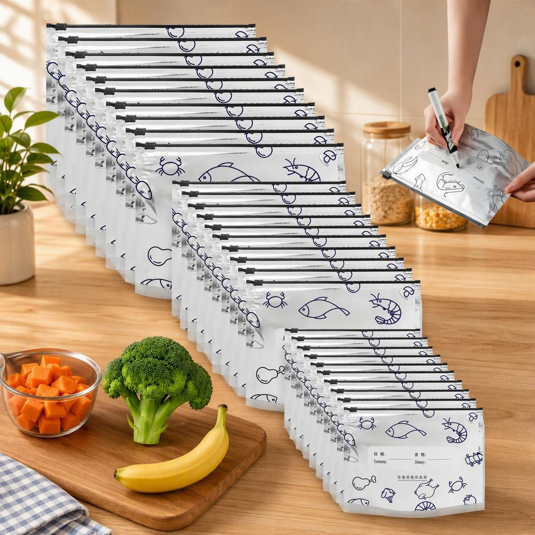 🛡️🥬 Reusable thickened upright aluminum foil sealing storage bags with labels