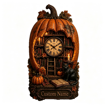 🎃🕰️ Today 49% OFF🔥 Pumpkin Library Wall Clock | Rustic Halloween Decor for Home & Office