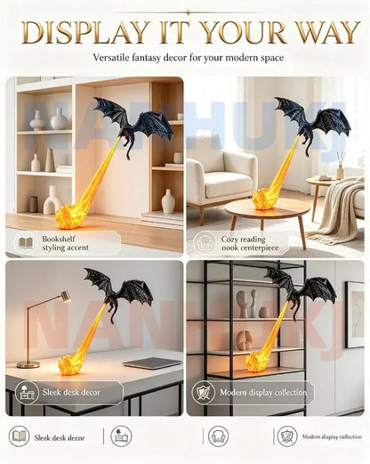 🔥Last Day: 40% OFF🔥 Firebreathing Dragon Book Nook | Realistic Flame Fantasy Shelf Decor