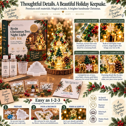 ⏳ Last Day 49% OFF – 🎄Beginner-Friendly Resin Christmas Tree Night Light DIY Kit | Mold, Resin, Fairy Lights & Festive Decorations Included ✨