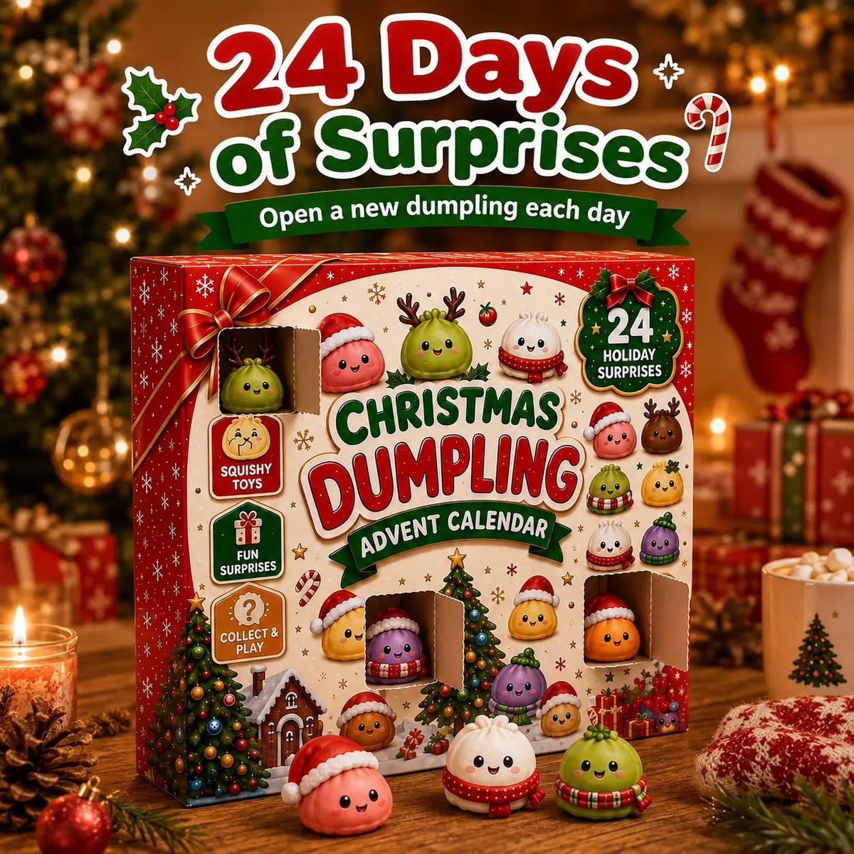 🎄 2026 Christmas Advent Calendar: Mini Dumpling Squishies, 24 Days of Squishy Stress Relief 🥟❄️