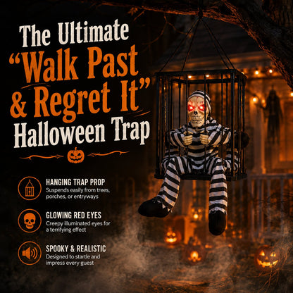 💀 Motion Activated Prisoner Skeleton Halloween Prop – Screaming Jump Scare Decoration With Flashing Red Eyes