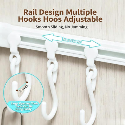 Multifunctional Cabinet Sliding Hook Rack – No-Drill Space Saver with 10 Adjustable Hooks