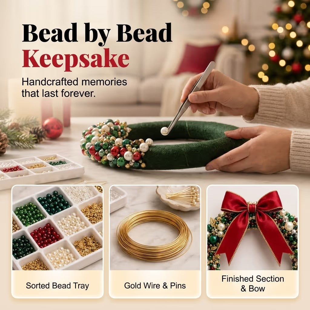 🎁 DIY Pearl Wreath Making Kit – Elegance Handmade Beaded Christmas Wreath Keepsake 🎄