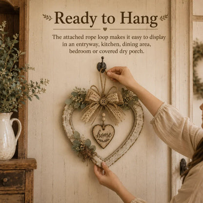 Rustic Farmhouse “Home” Heart Wreath – Ready-to-Hang Country Wall Decor