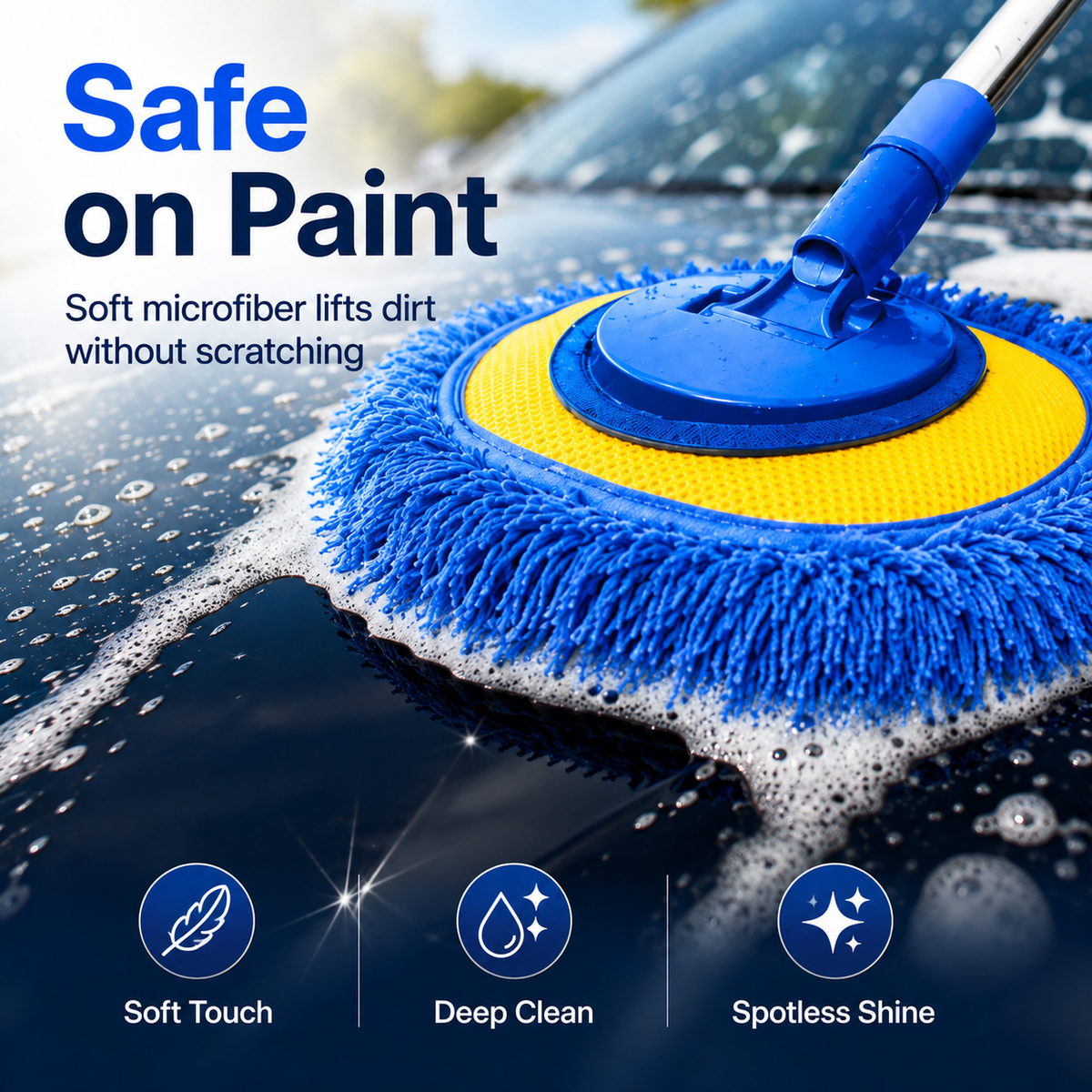 🎉⏳Time-Limited Special⏰Durable Aluminum Long Handle Telescopic Car Wash Mop – Soft Microfiber, Scratch-Free & Adjustable Length